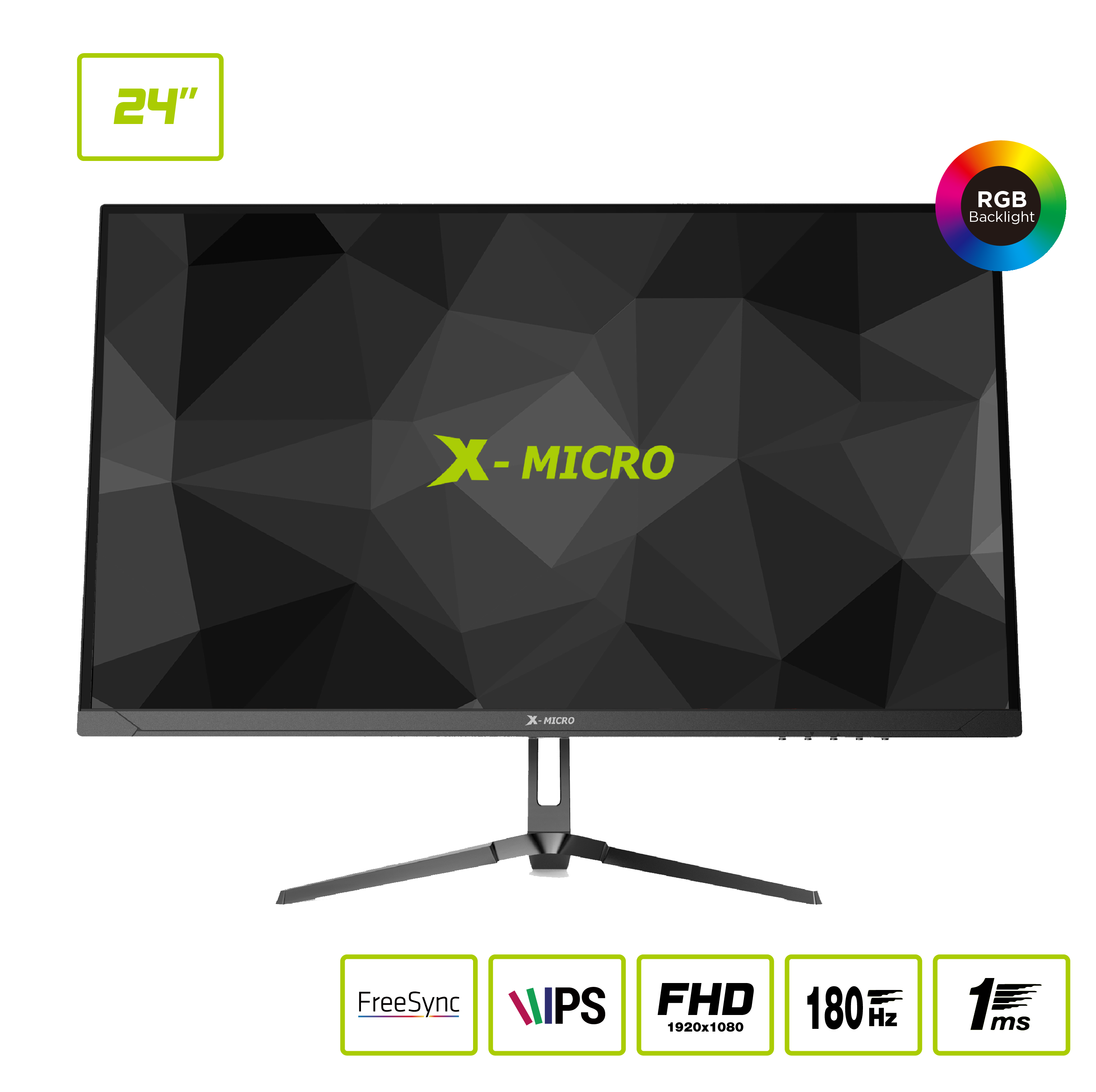 X-MICRO Monitor 24" FHD Plano 180Hz. 1ms  X24F-RGB240E Backlight