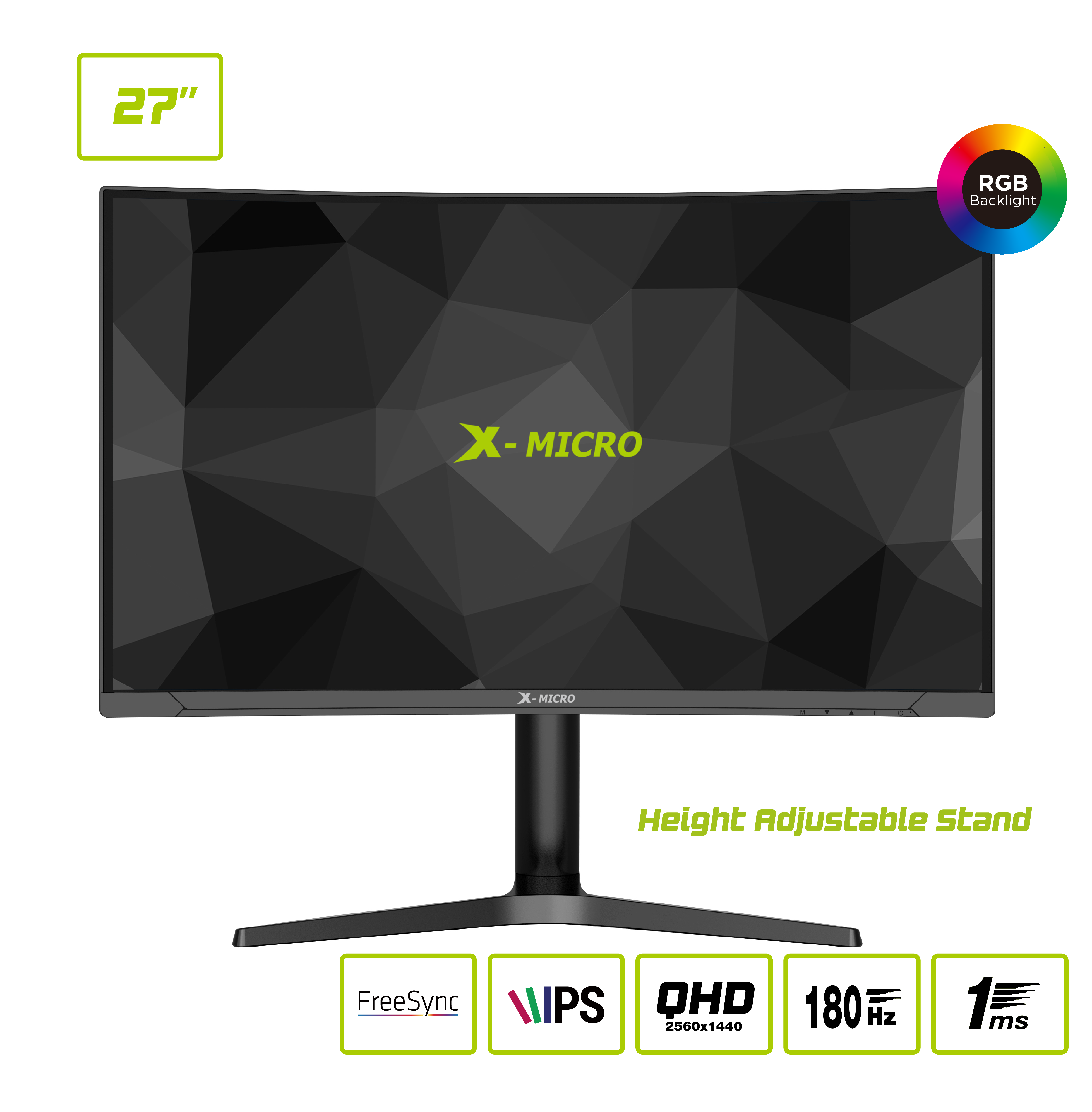 X-MICRO Monitor 27" QHD Curvo 180Hz. 1ms X27C-RGB272A RGB Backlight