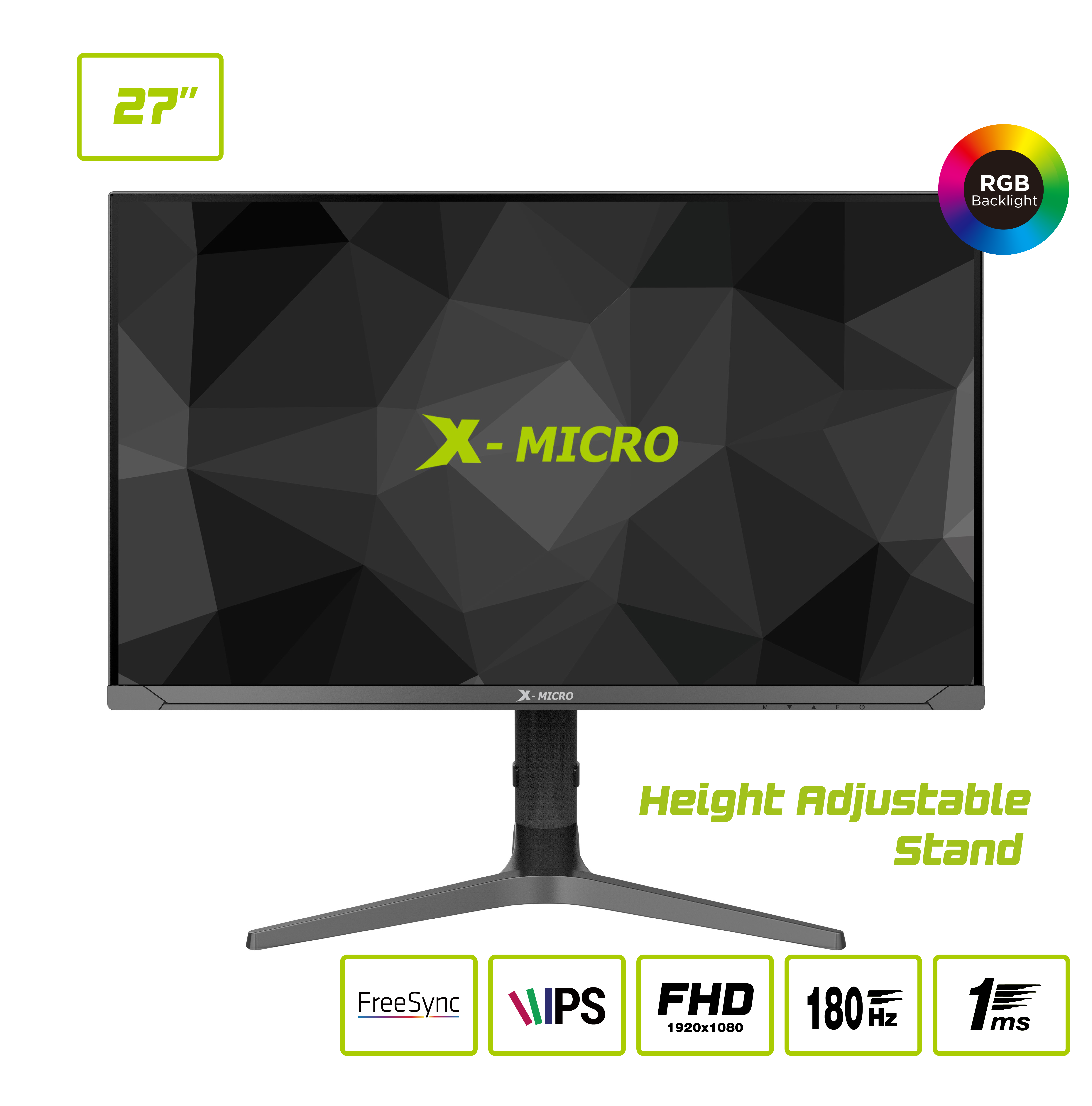 X-MICRO Monitor 27" FHD Plano 180Hz. 1ms  X27F-RGB270A RGB Backlight