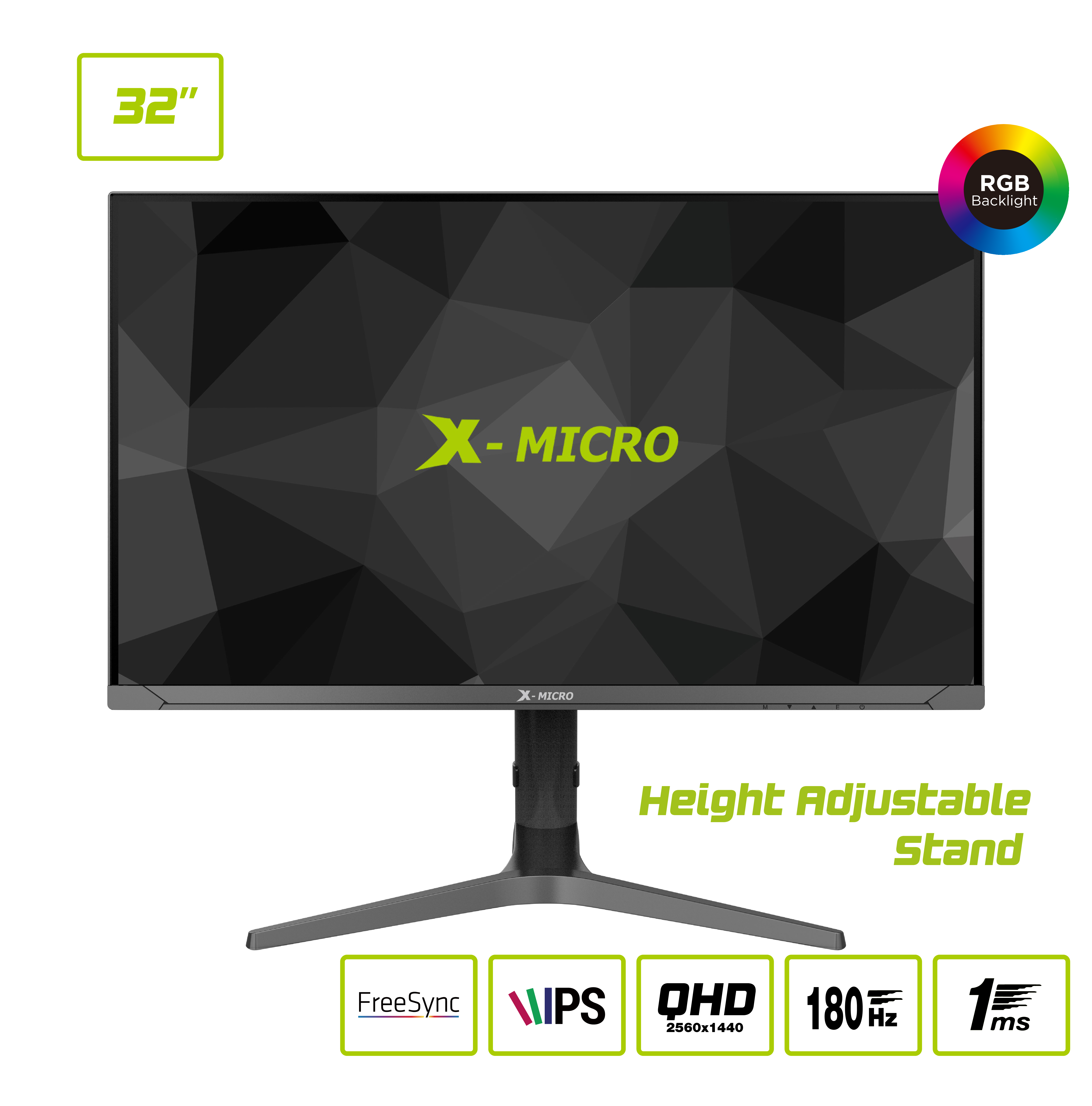 X-MICRO Monitor 32" QHD Plano 180Hz. 1ms  X32F-RGB320AQ RGB Backlight