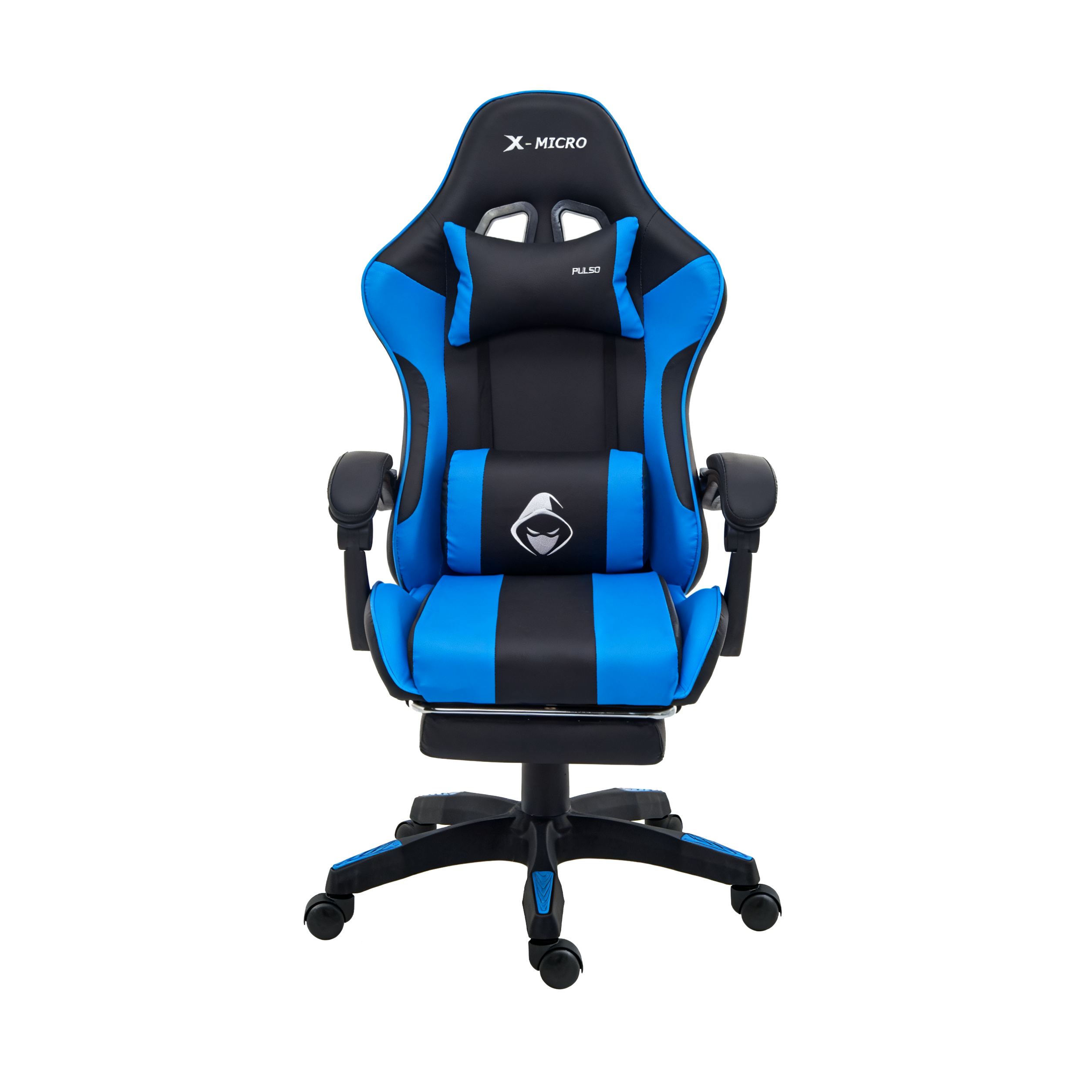 X-MICRO Silla Gamer Ergonómica Azul con Cojines Lumbar y Cervical, Reclinable y con Reposapiés XM-B98BU