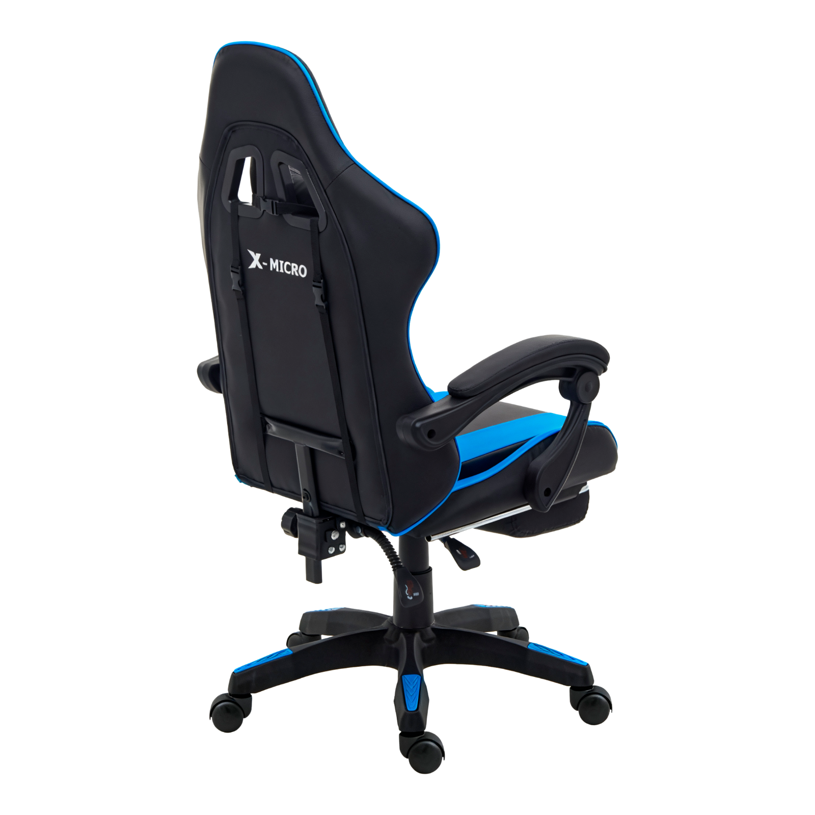 X-MICRO Silla Gamer Ergonómica Azul con Cojines Lumbar y Cervical, Reclinable y con Reposapiés XM-B98BU