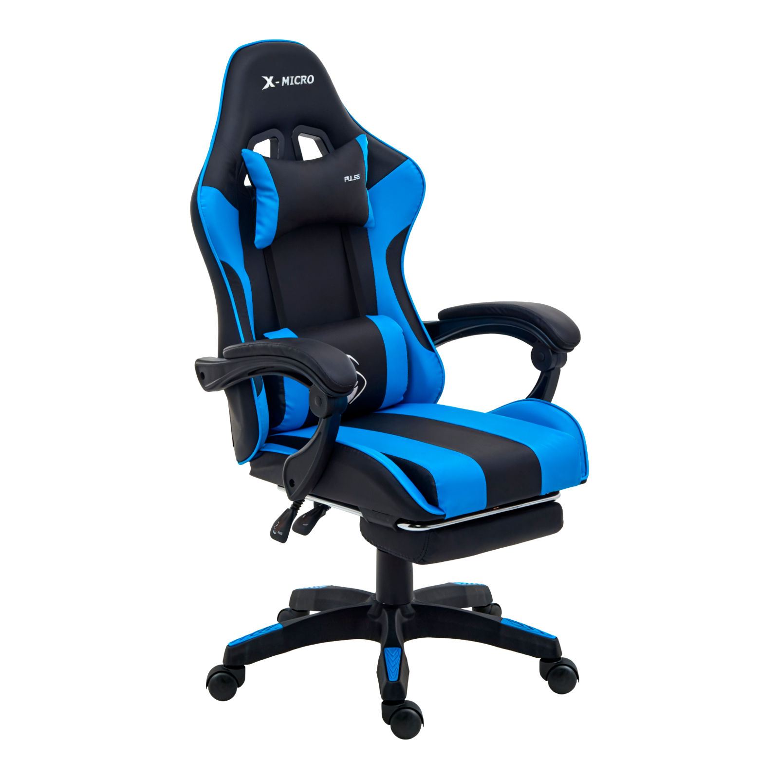 X-MICRO Silla Gamer Ergonómica Azul con Cojines Lumbar y Cervical, Reclinable y con Reposapiés XM-B98BU