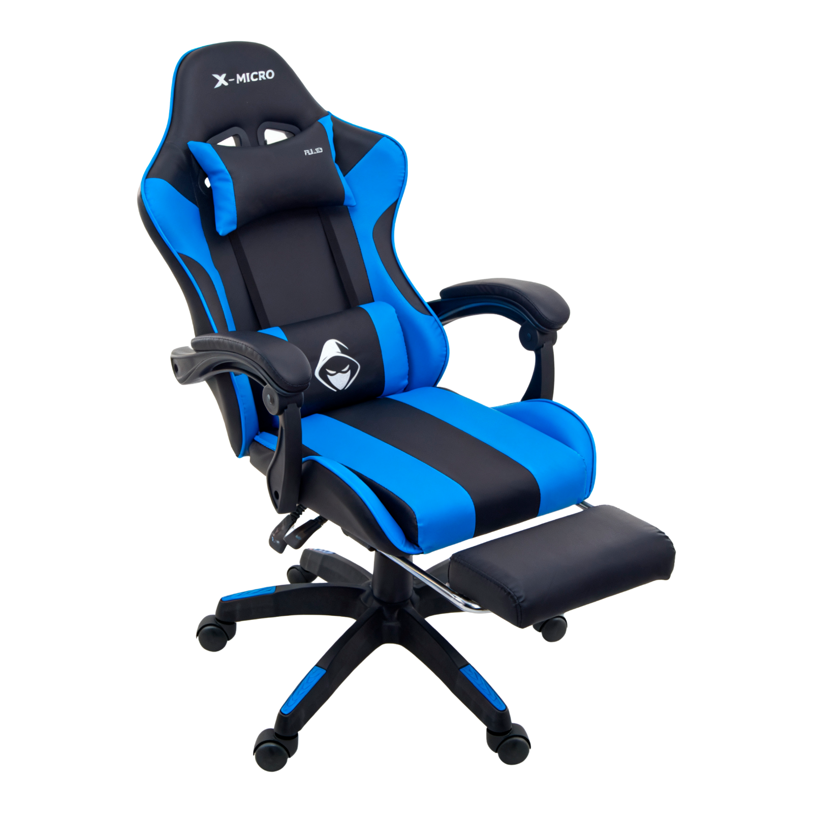X-MICRO Silla Gamer Ergonómica Azul con Cojines Lumbar y Cervical, Reclinable y con Reposapiés XM-B98BU