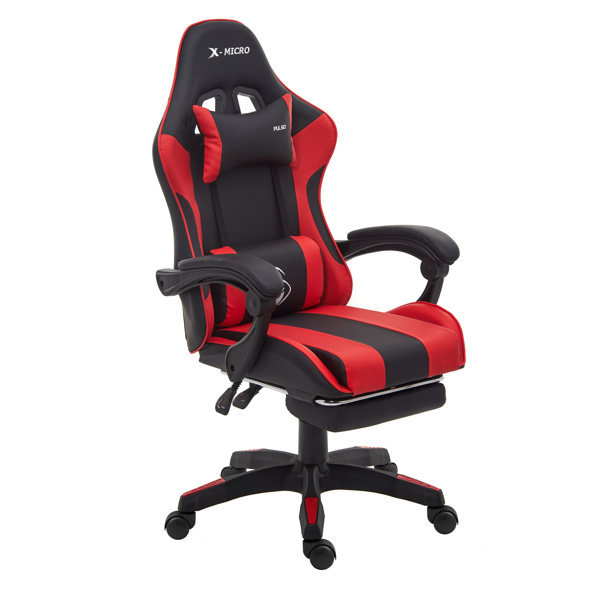 X-MICRO Silla Gamer Ergonómica Roja con Cojines Lumbar y Cervical, Reclinable y con Reposapiés XM-B98RD