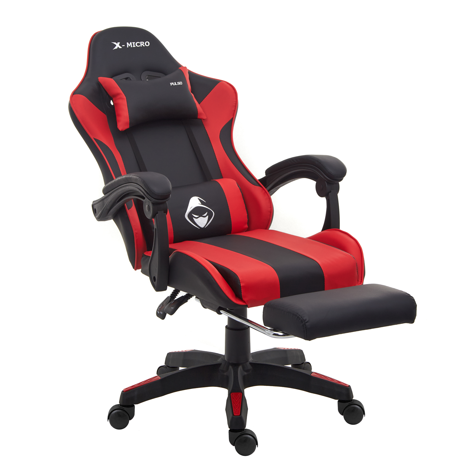 X-MICRO Silla Gamer Ergonómica Roja con Cojines Lumbar y Cervical, Reclinable y con Reposapiés XM-B98RD