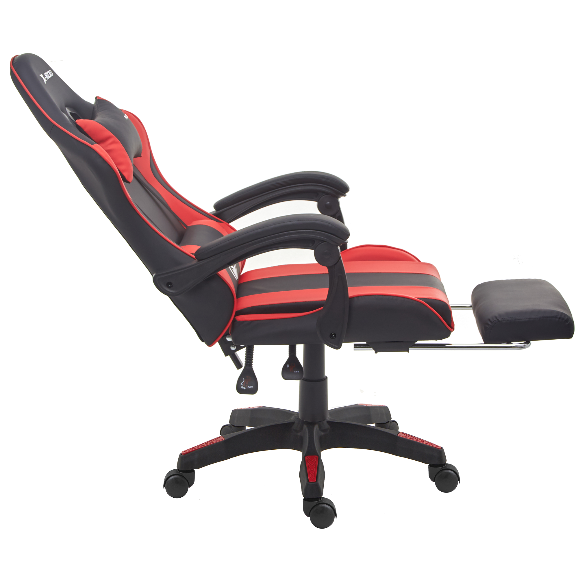 X-MICRO Silla Gamer Ergonómica Roja con Cojines Lumbar y Cervical, Reclinable y con Reposapiés XM-B98RD