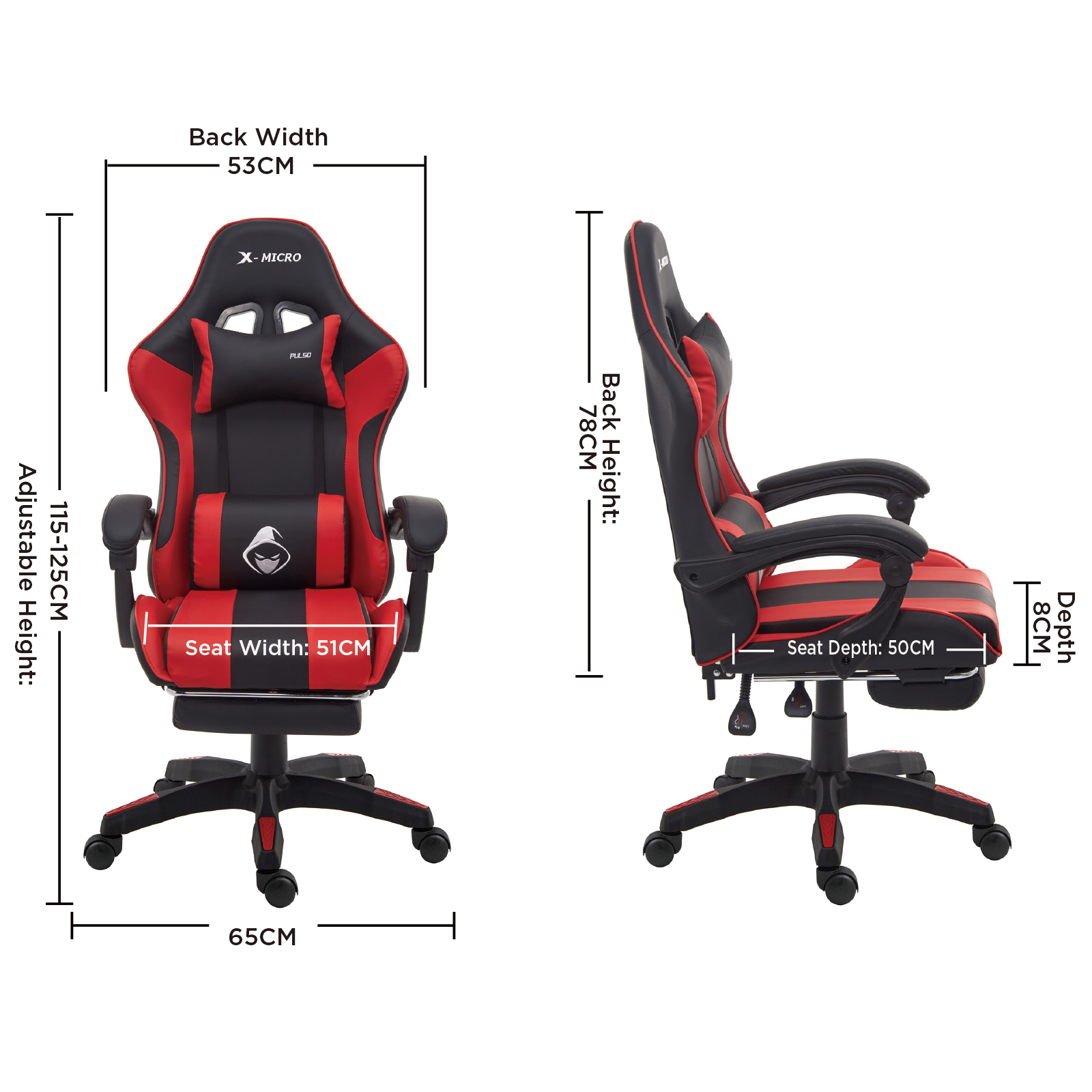 X-MICRO Silla Gamer Ergonómica Roja con Cojines Lumbar y Cervical, Reclinable y con Reposapiés XM-B98RD