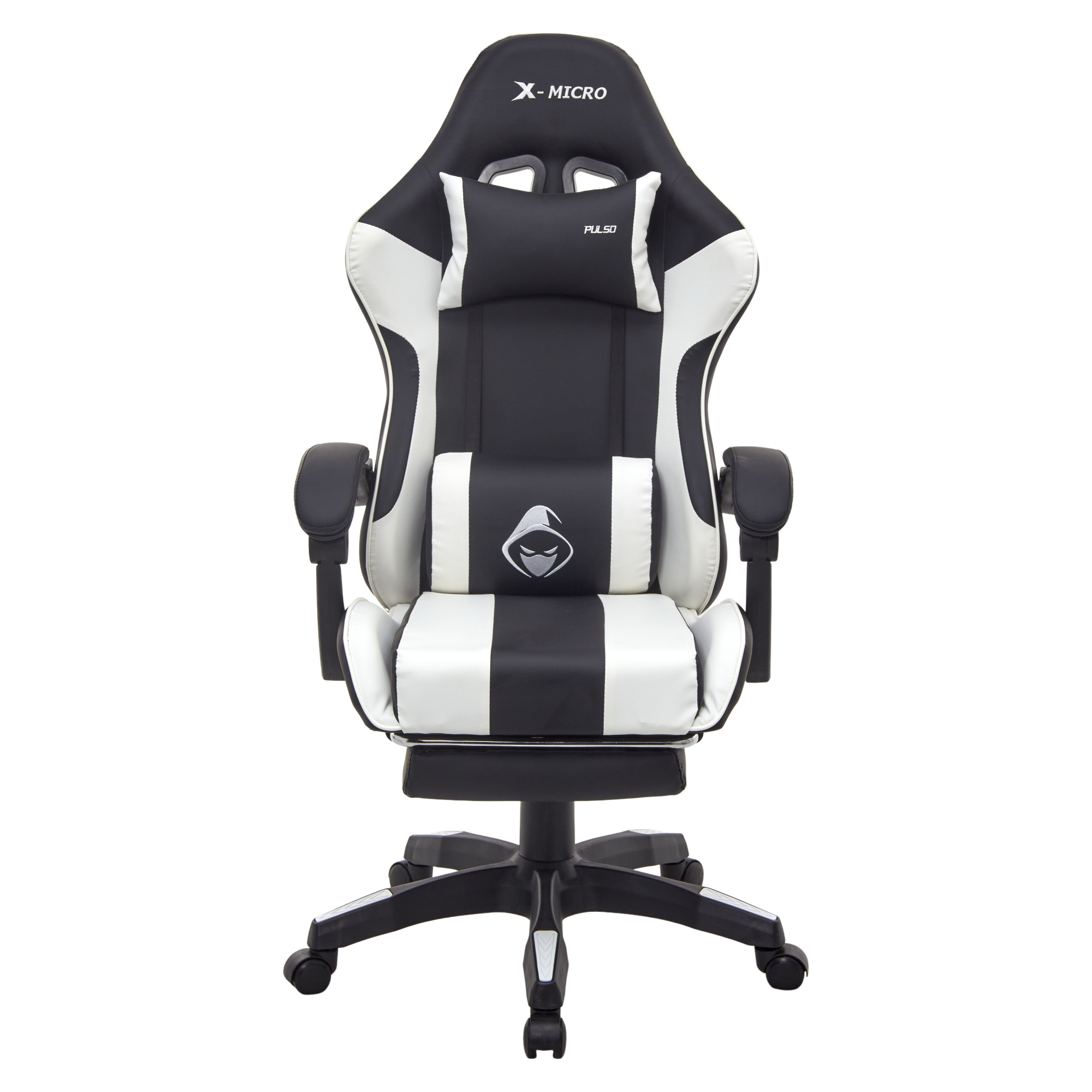 X-MICRO Silla Gamer Ergonómica Blanca con Cojines Lumbar y Cervical, Reclinable y con Reposapiés XM-B98WH