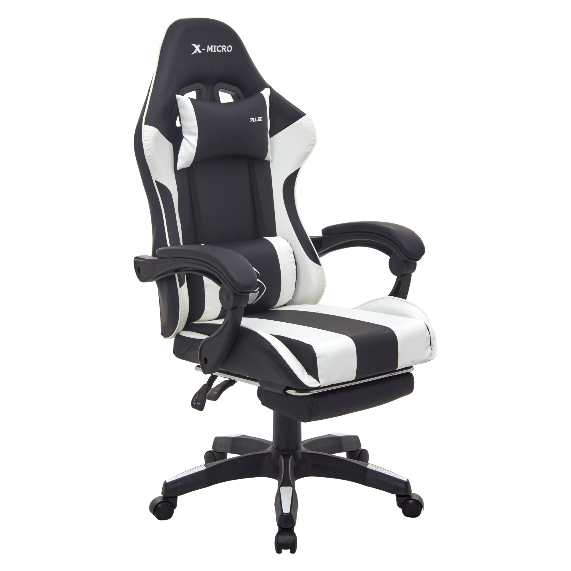 X-MICRO Silla Gamer Ergonómica Blanca con Cojines Lumbar y Cervical, Reclinable y con Reposapiés XM-B98WH