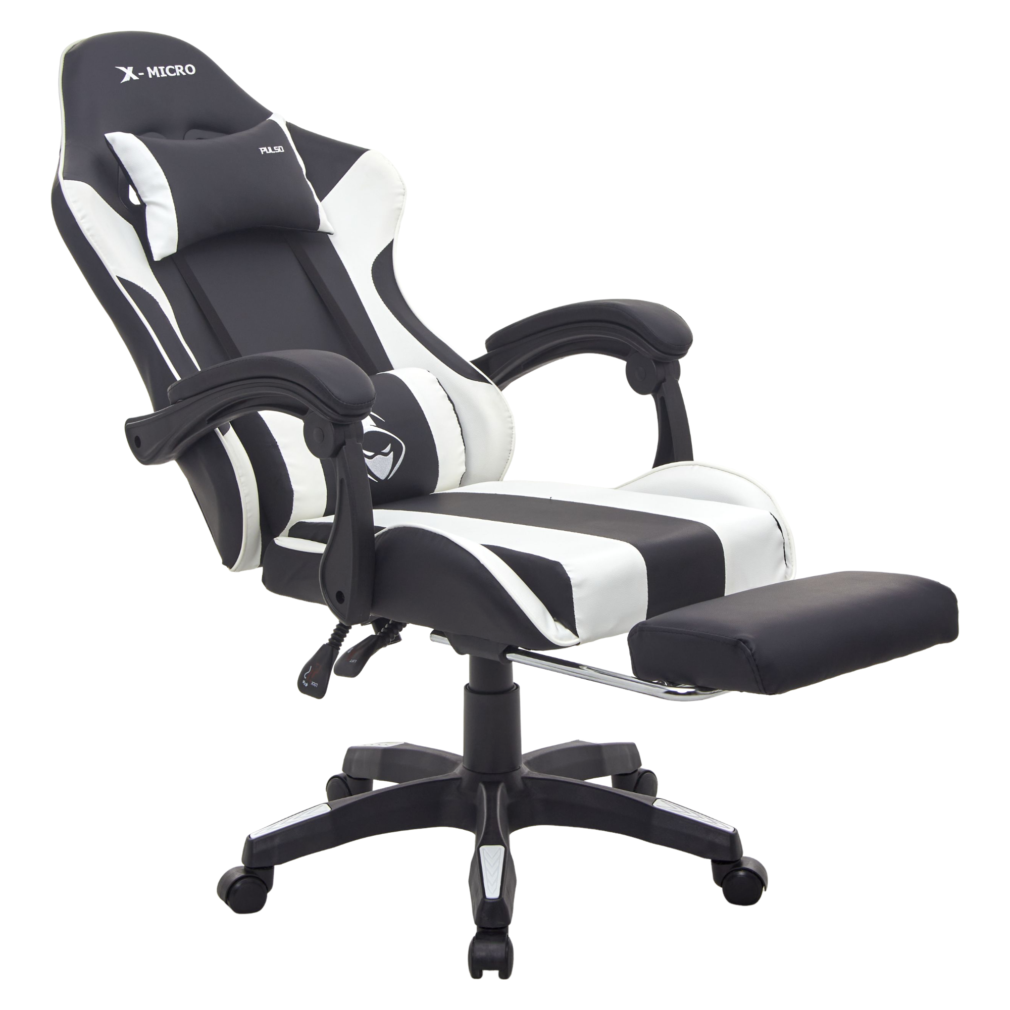 X-MICRO Silla Gamer Ergonómica Blanca con Cojines Lumbar y Cervical, Reclinable y con Reposapiés XM-B98WH