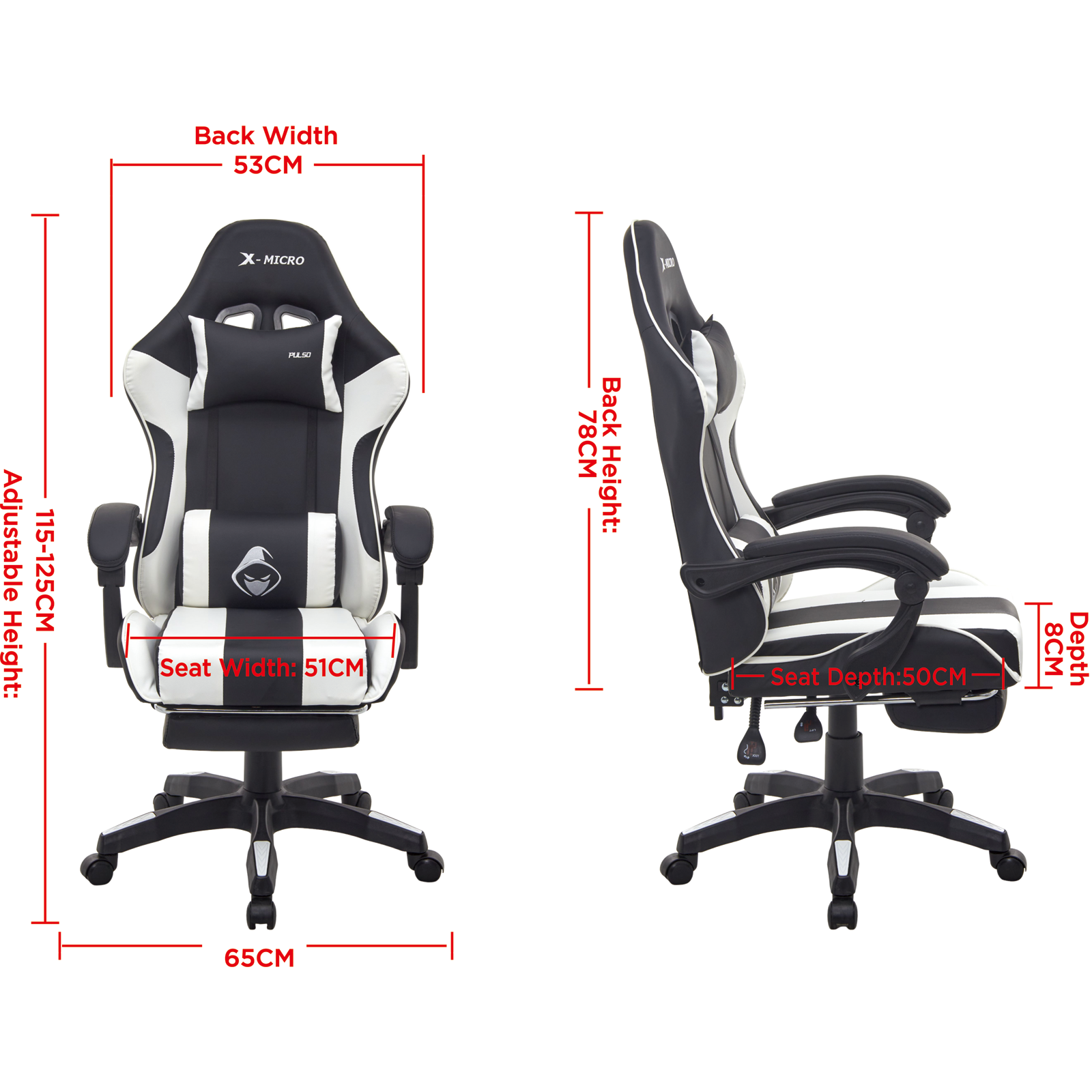 X-MICRO Silla Gamer Ergonómica Blanca con Cojines Lumbar y Cervical, Reclinable y con Reposapiés XM-B98WH