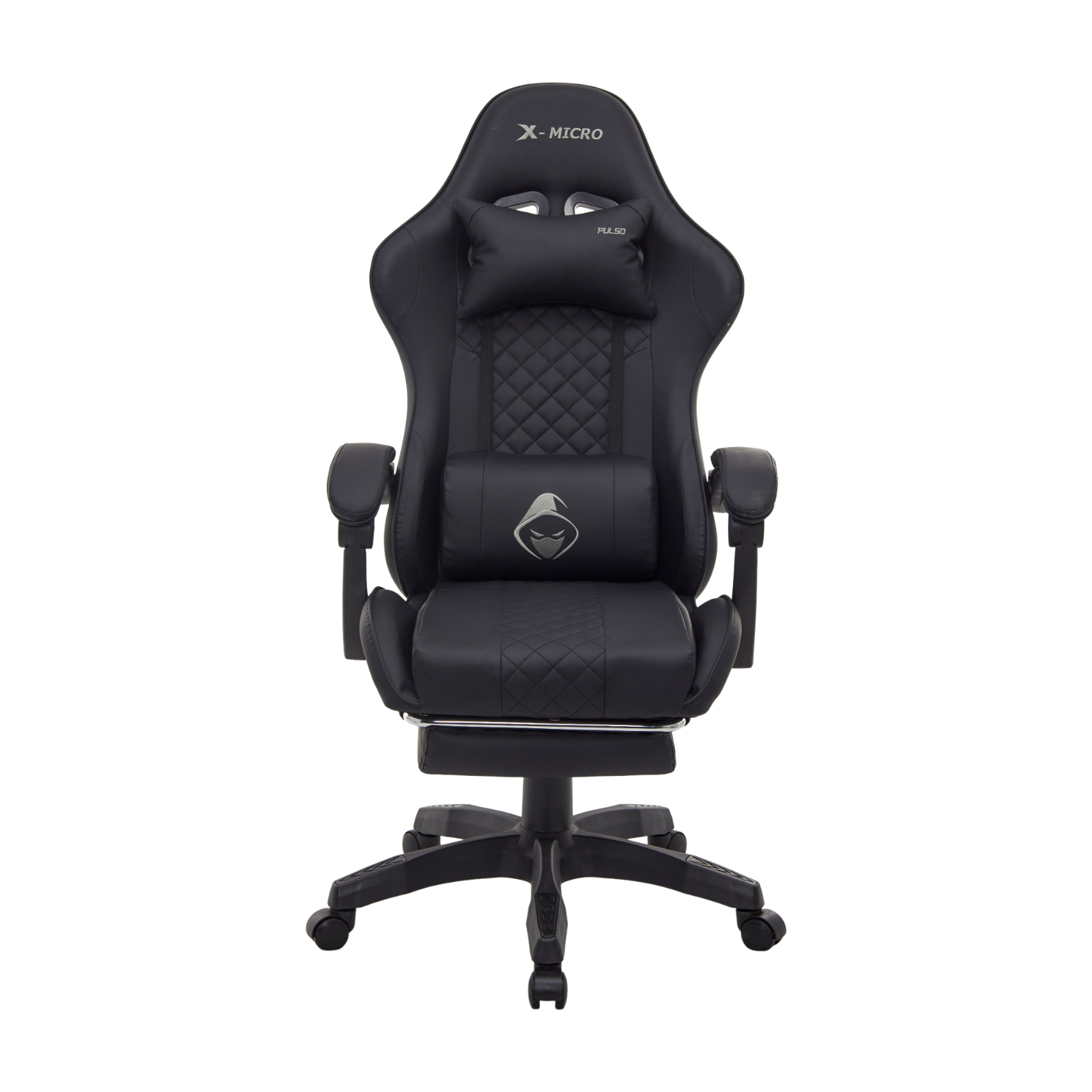 X-MICRO Silla Gamer Ergonómica Negra con Cojines Lumbar y Cervical, Reclinable y con Reposapiés XM-B99BK