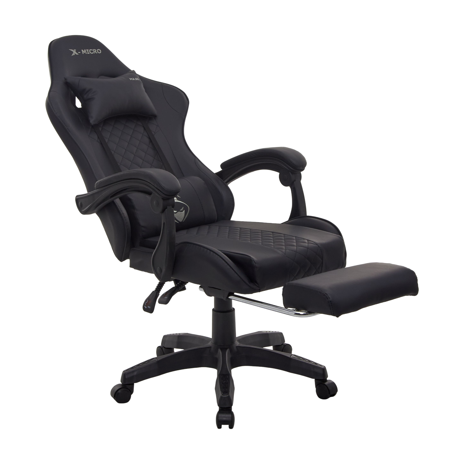X-MICRO Silla Gamer Ergonómica Negra con Cojines Lumbar y Cervical, Reclinable y con Reposapiés XM-B99BK