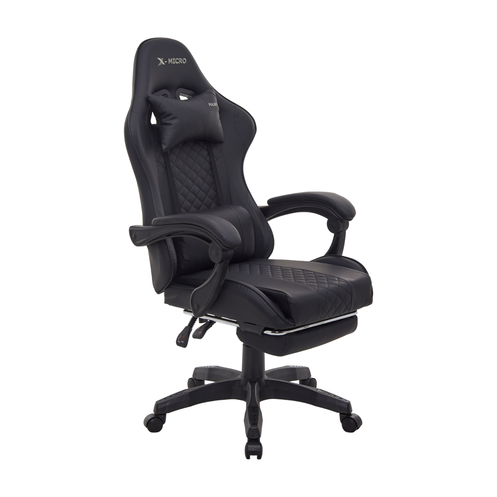 X-MICRO Silla Gamer Ergonómica Negra con Cojines Lumbar y Cervical, Reclinable y con Reposapiés XM-B99BK