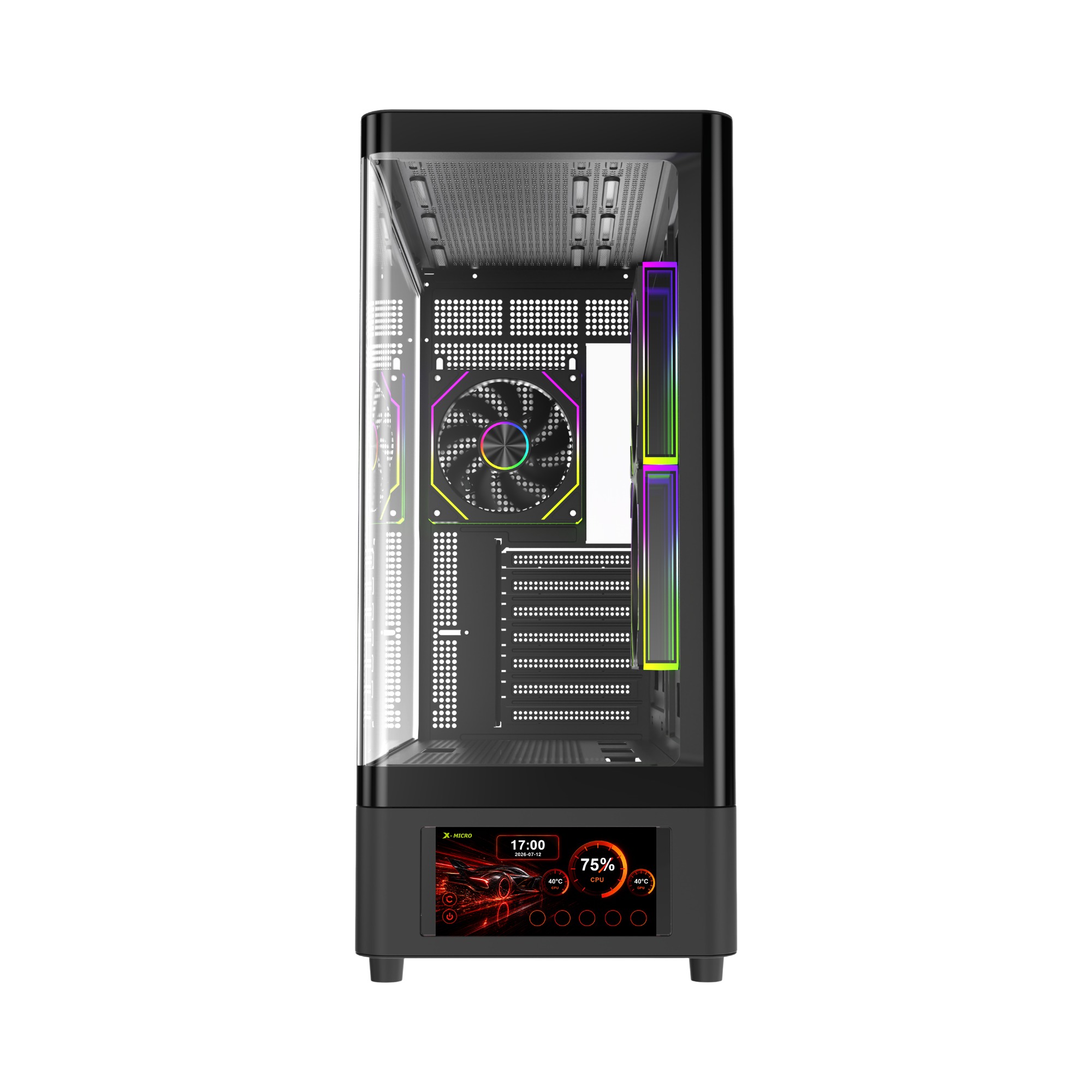 X-MICRO Gabinete Gamer Invictus Core 5 LCD con pantalla de 5″ – Negro - CSIC-5L-1B