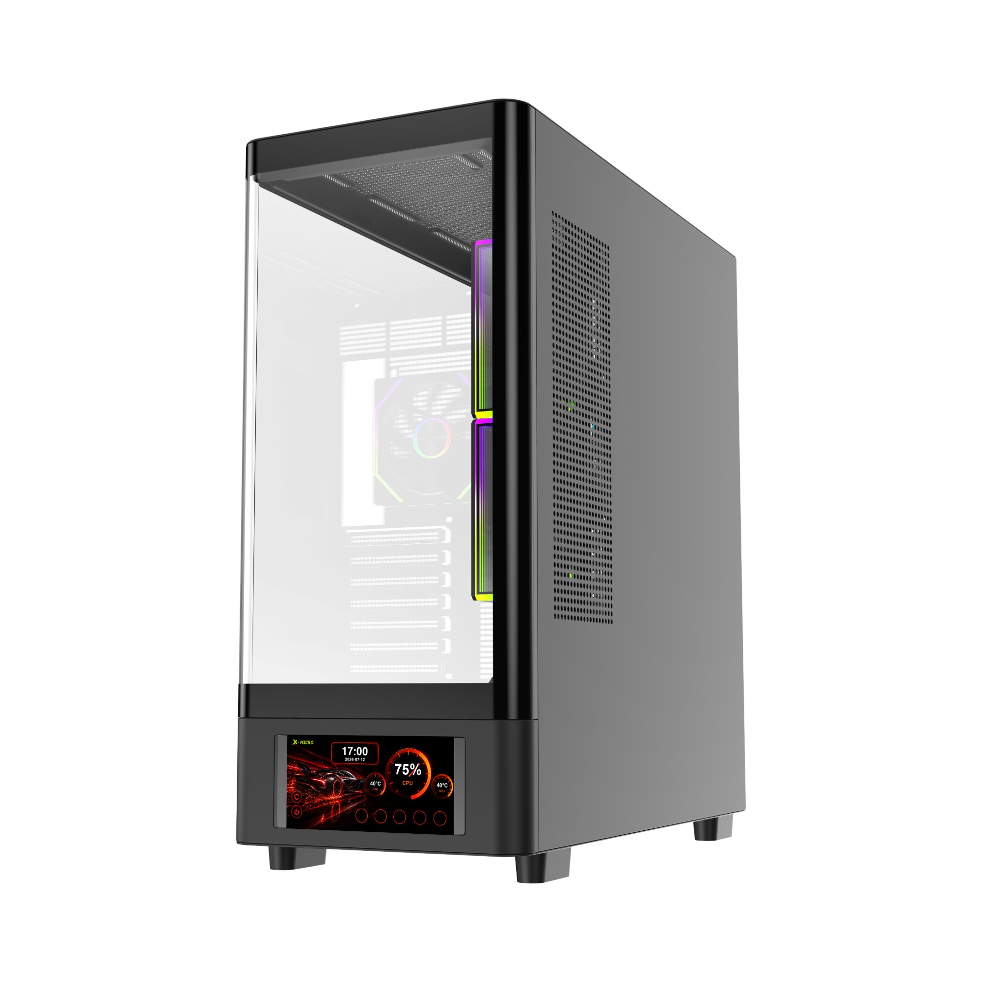 X-MICRO Gabinete Gamer Invictus Core 5 LCD con pantalla de 5″ – Negro - CSIC-5L-1B