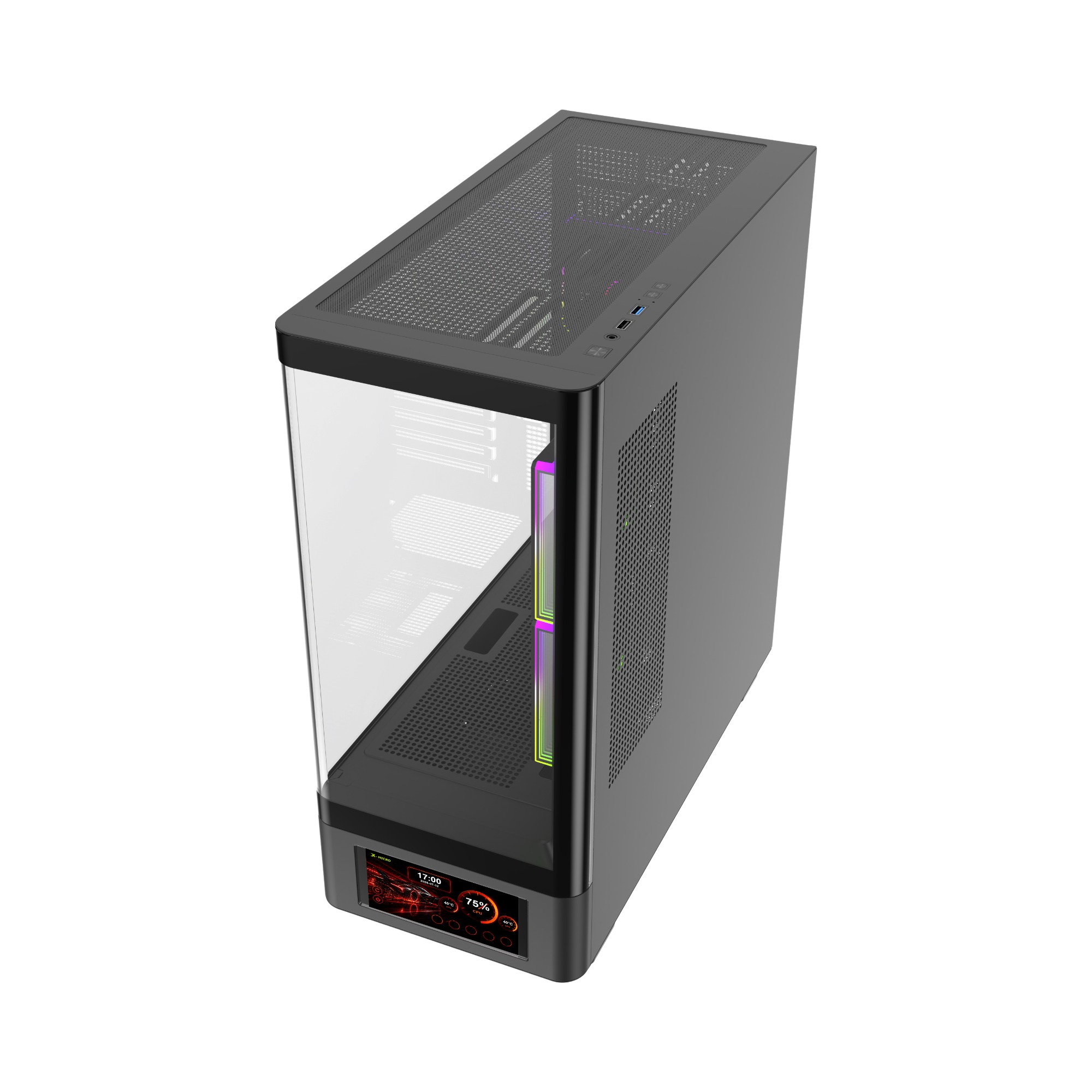 X-MICRO Gabinete Gamer Invictus Core 5 LCD con pantalla de 5″ – Negro - CSIC-5L-1B