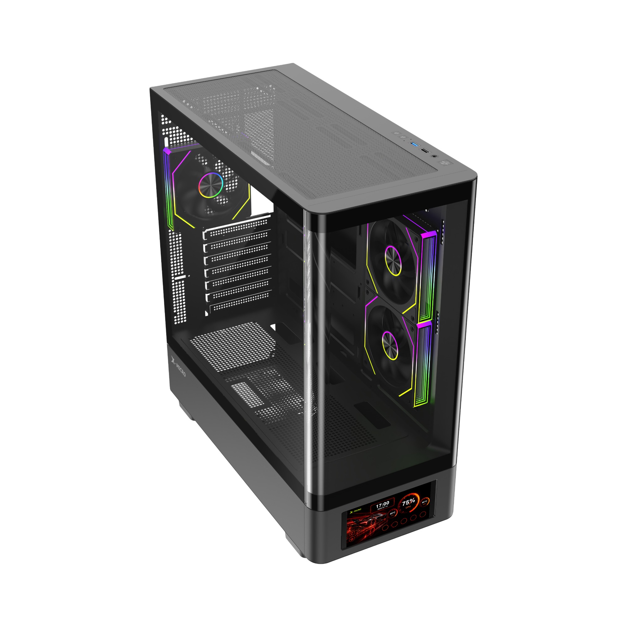 X-MICRO Gabinete Gamer Invictus Core 5 LCD con pantalla de 5″ – Negro - CSIC-5L-1B