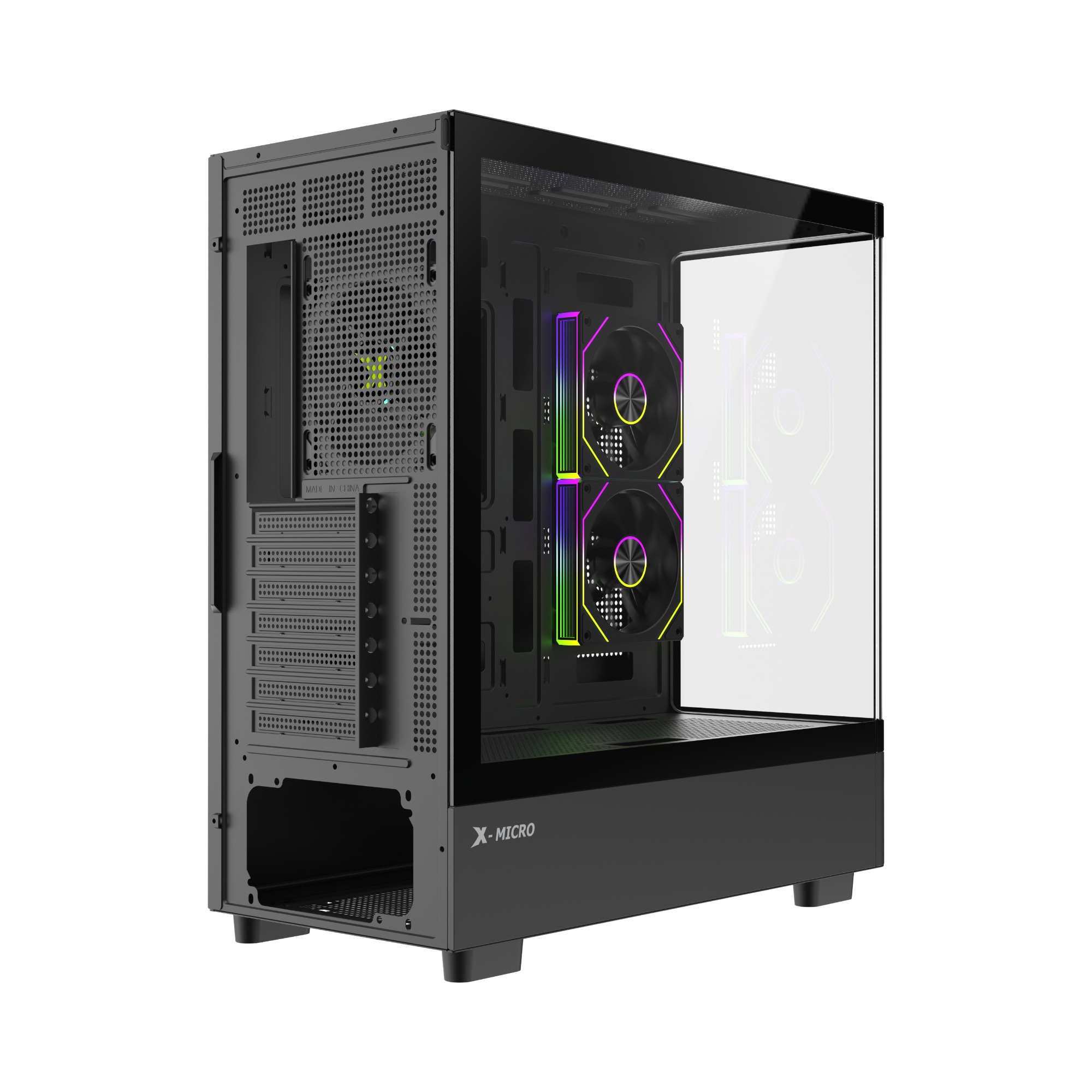 X-MICRO Gabinete Gamer Invictus Core 5 LCD con pantalla de 5″ – Negro - CSIC-5L-1B