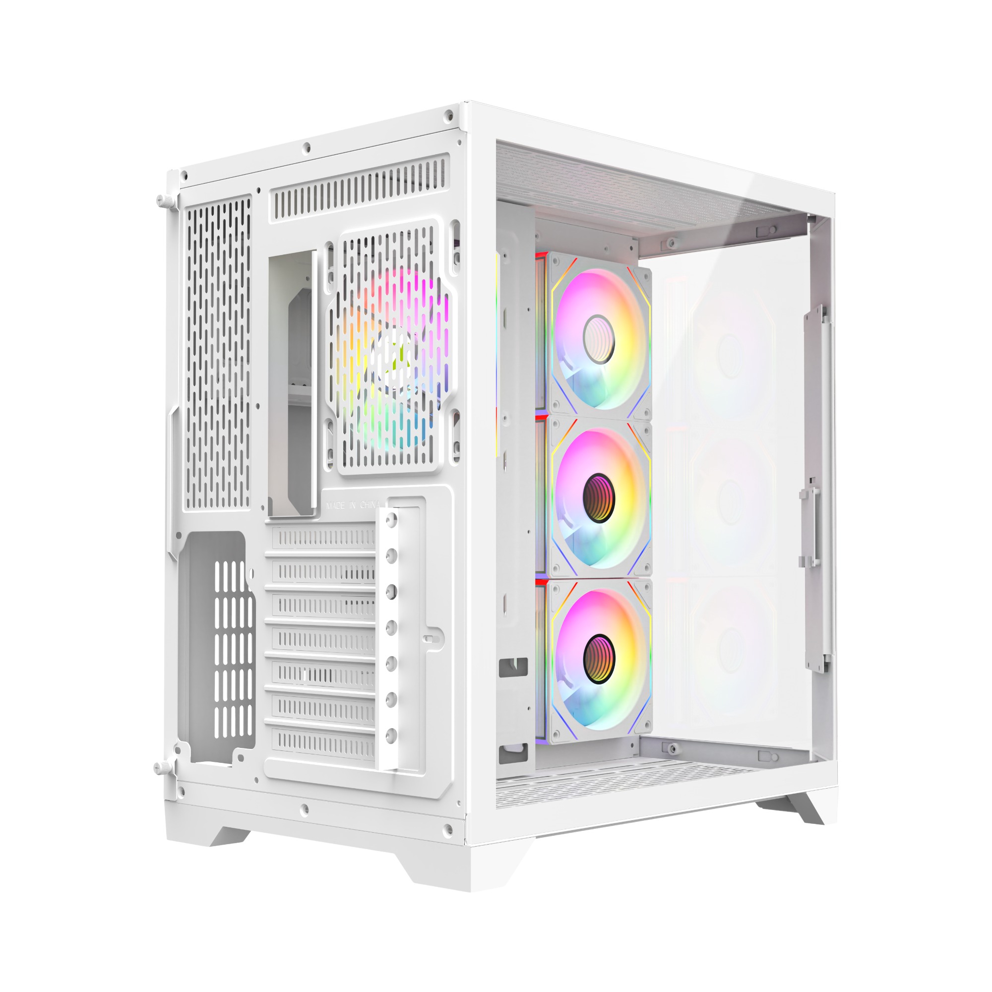 X-MICRO Gabinete Gamer Invictus Pro 9 LCD con pantalla integrada – Blanco – CSIP-9L-1W