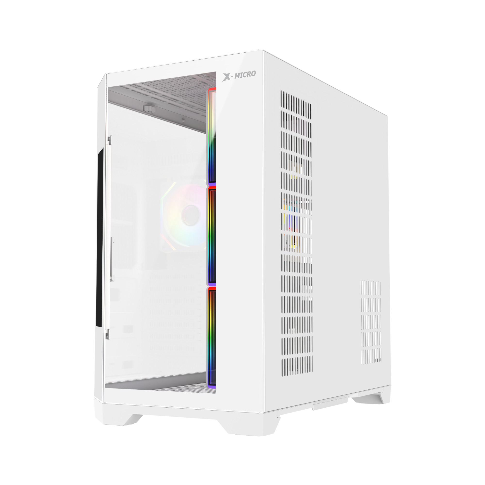 X-MICRO Gabinete Gamer Invictus Pro 9 LCD con pantalla integrada – Blanco – CSIP-9L-1W