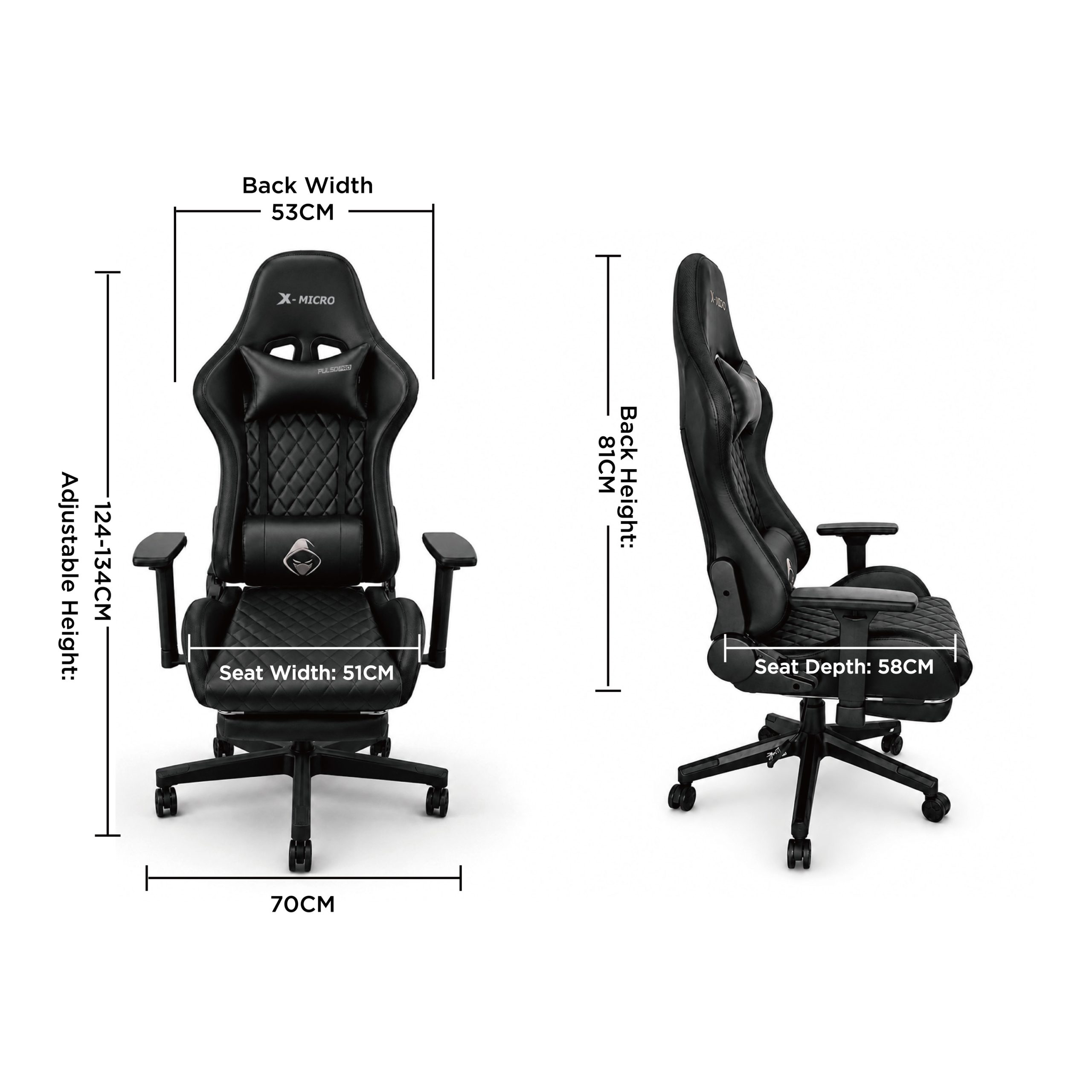 X-MICRO Silla Gamer Reclinable 180° con Reposabrazos 3D – XM-9183BK
